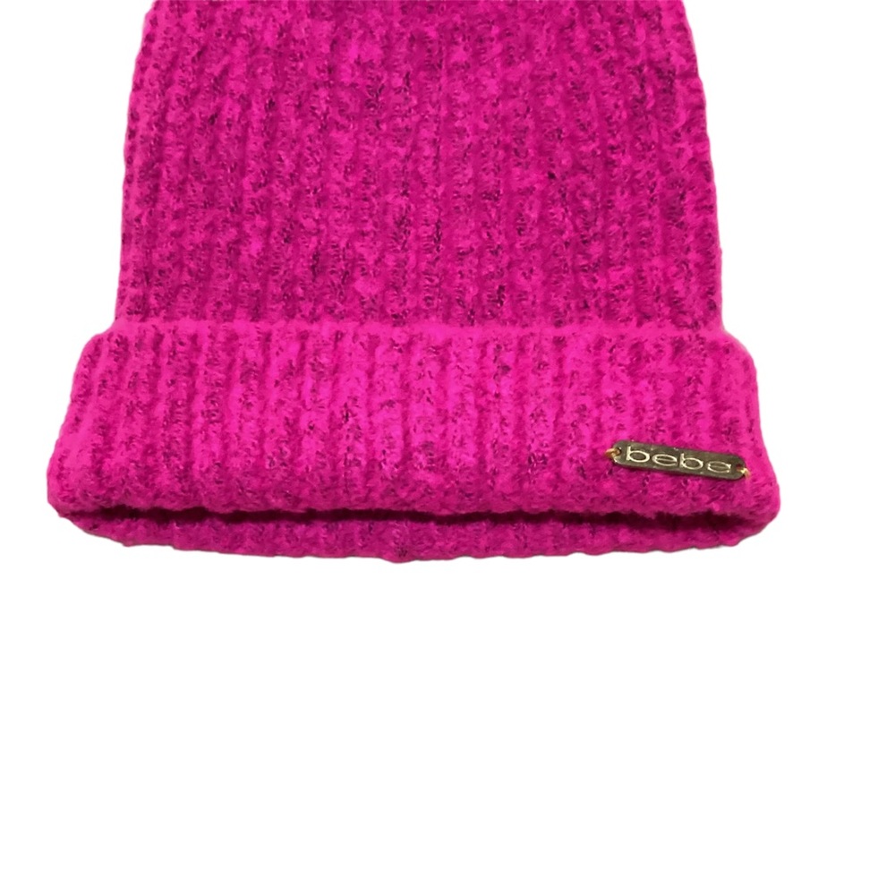 🆕🔥BEBE SLOUCH BEANIE W/POMPOM SUPER CHIC&STYLISH PRETTY/PINK&BEBE EMBLEM NWT!! - Picture 4 of 9